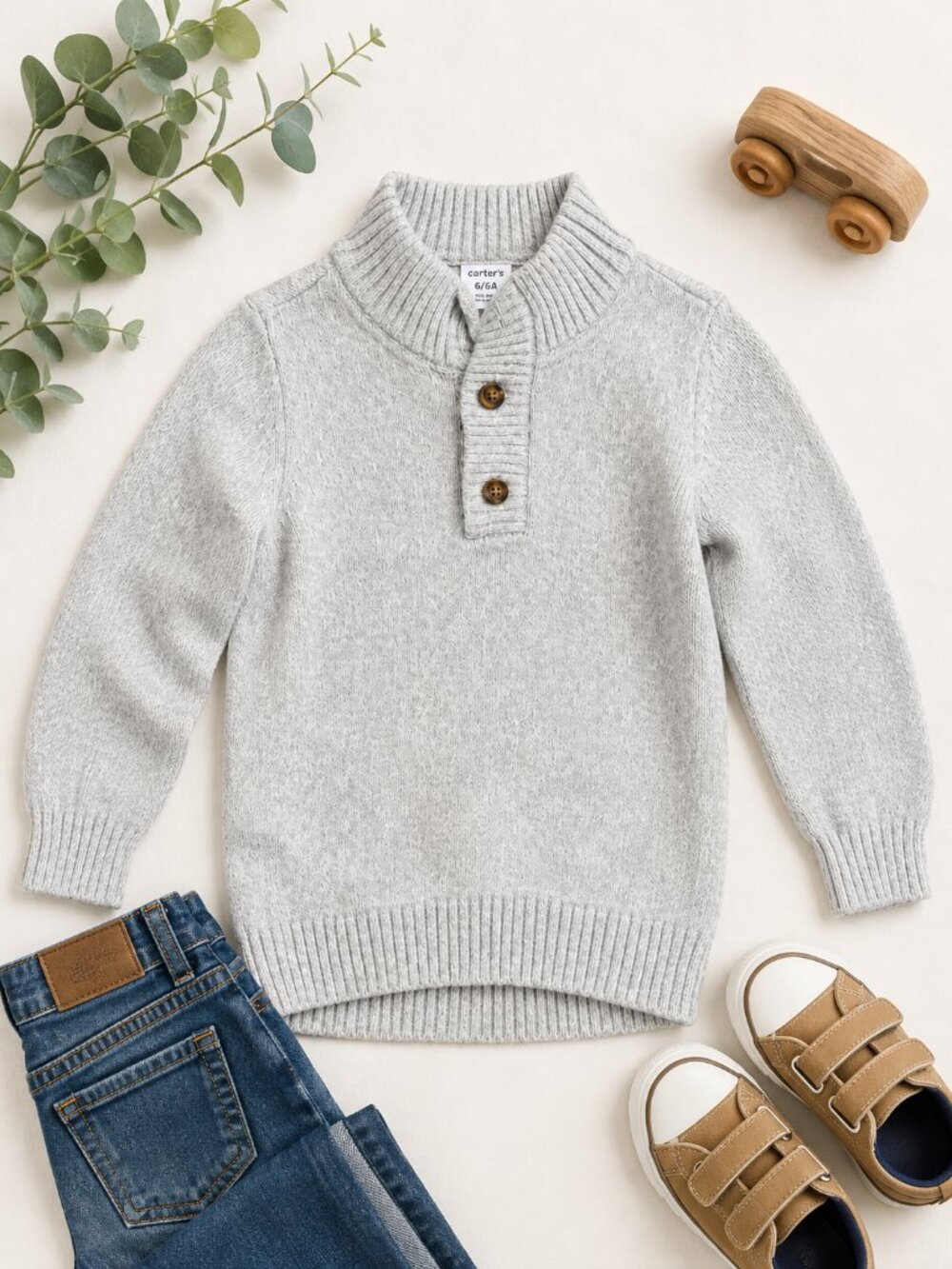 Carter’s Boys Size 6/6A Gray Knit Mock Neck Button Pullover Sweater
